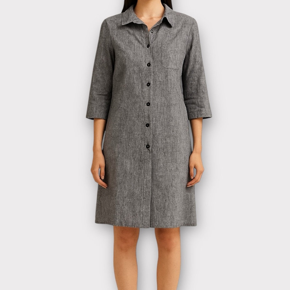 Vintage Ellen Figg Women’s Dress Size 8 Linen Blend Button Minimalist Modest